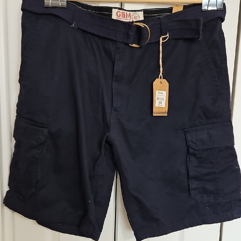 Men's Dark Blue Cargo Shorts with Matching Belt